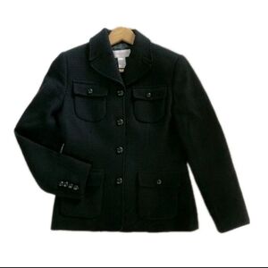 Vintage Black 100% Wool Button Down Blazer Jacket Lined Size:10